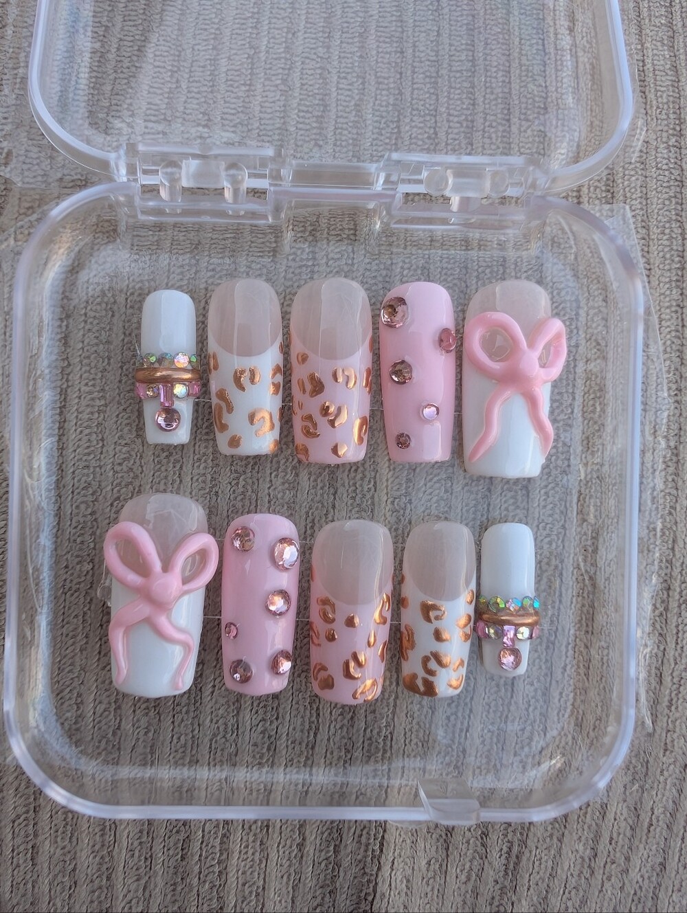 Pink Bow & Rose Gold Leopard Press-On Nails